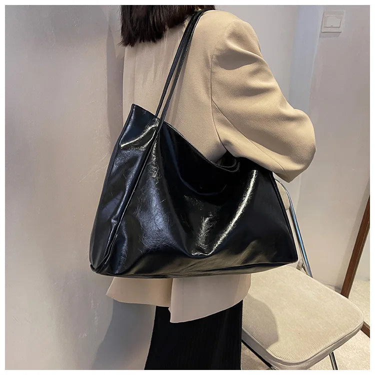 Tote Women's Bag Korean Style Large Capacity Soft Leather Shoulder Bag Retro Casual Hand-held Bucket Bag 2025 Одноплечевая сумка