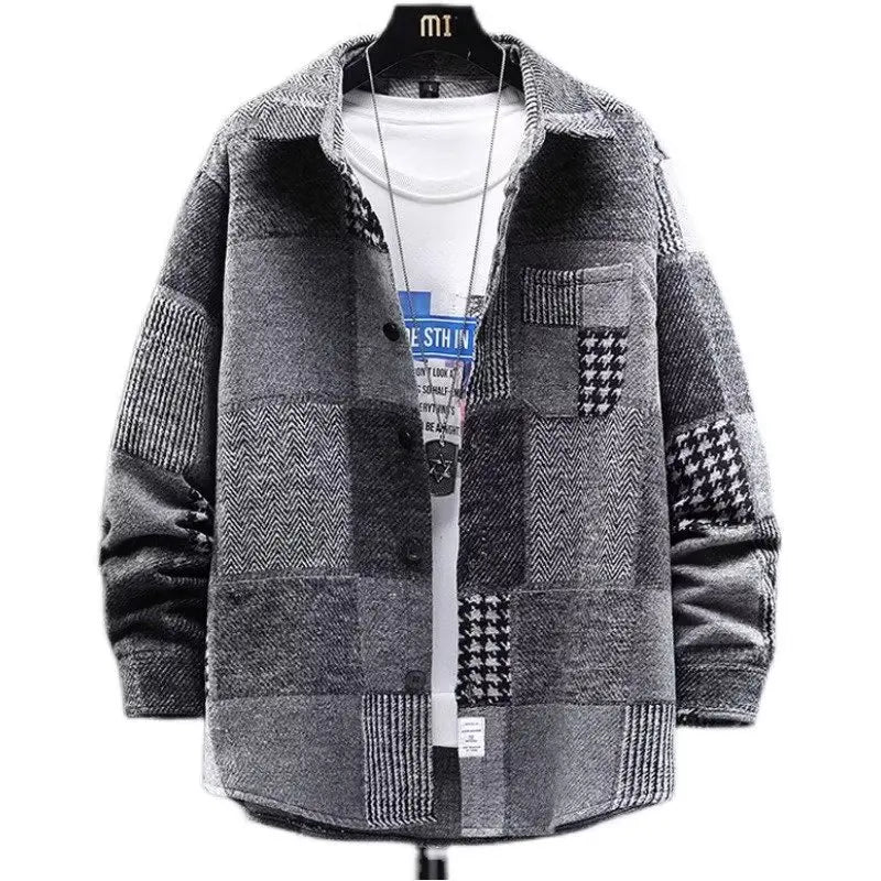 Coat Men Coats Turn Down Collar Jackets Vintage Full Sleeve Regular Streetwear Work Casual Loose Splice Jacket 2026 Spring