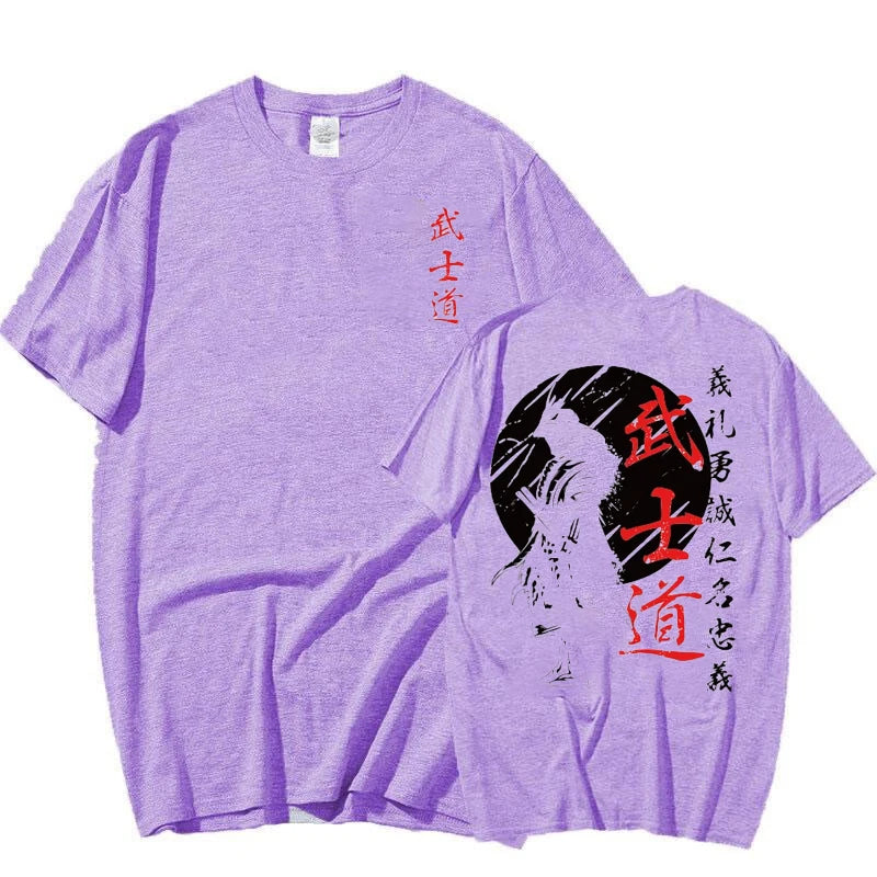 Japan Samurai Spirit T Shirts for Men Japanese Style Back Print Loose Oversized Tops T-shirt Bushido Male Gifts Tee