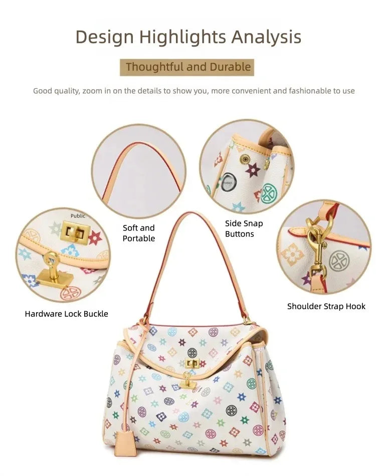 Ladies' tote bag, European and American retro handbag, printed underarm bag, fashionable commuting crossbody bag