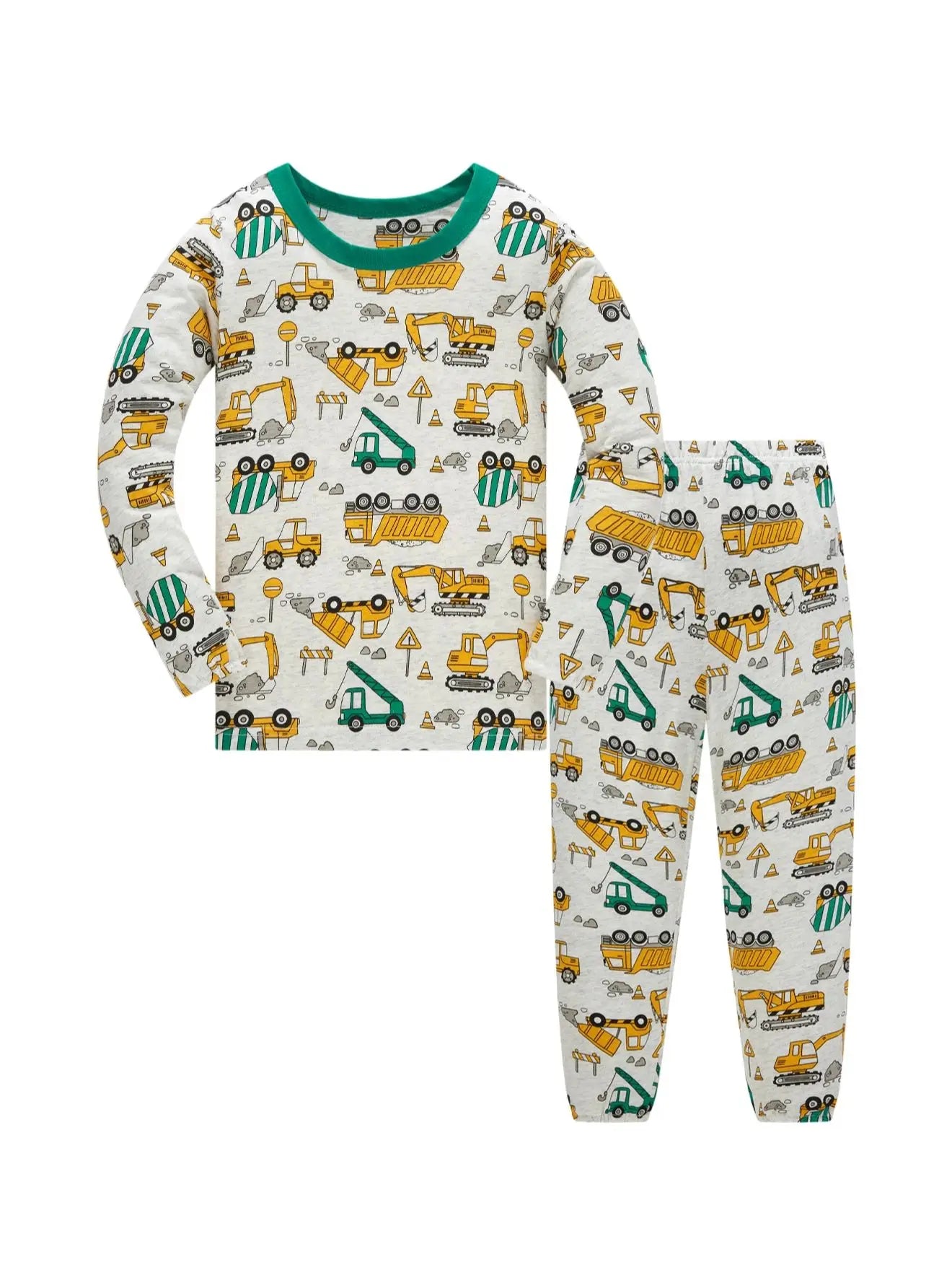 Pajamas Set for Boys 100% Cotton Full Print Excavator Kids Pjs Long Sleeve Elastic Cuffs Soft Sleepwear For Age 1-8 Years