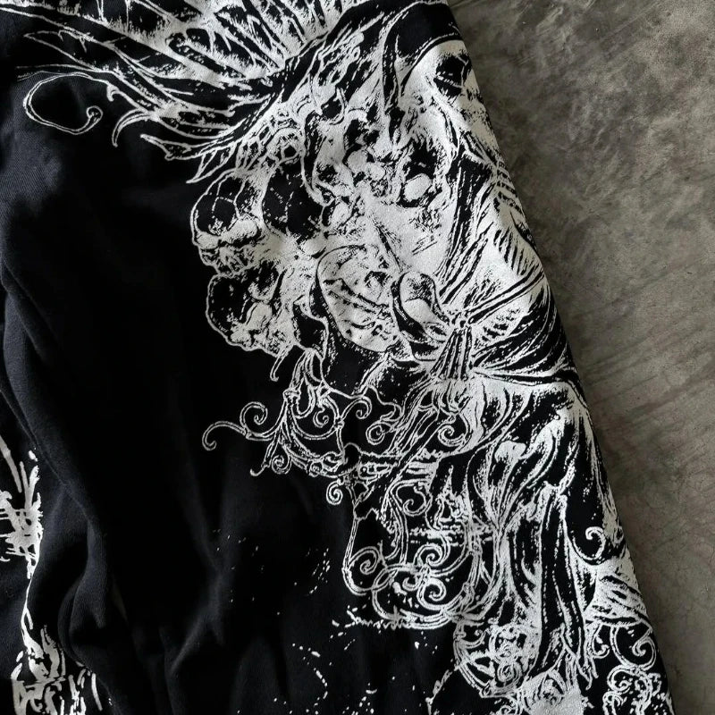 Y2K Retro Casual Jogger Pants Gothic Skull Print Afterlife Sweats Floor Pants Trend Harajuku Hip Hop Oversized Unisex Clothing