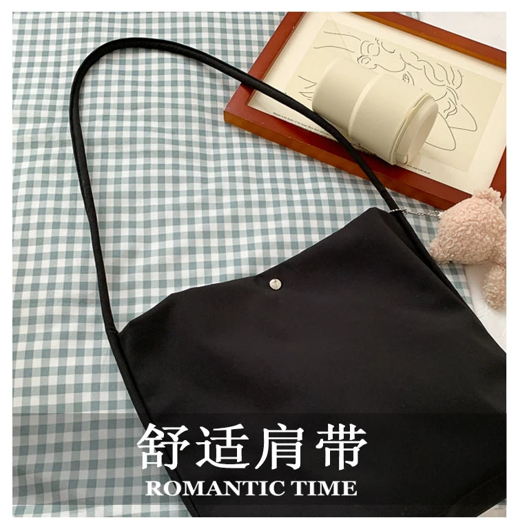Simple Casual Women's Tote Bags New Large Capacity Commute Shopping One Shoulder Bags Trend All-matched Handheld Cloth Bags