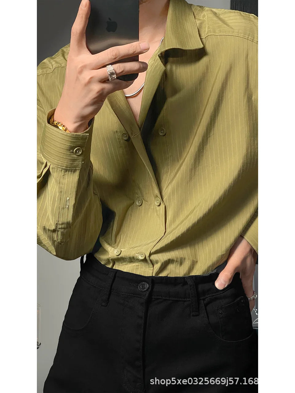 Italian Shirt Men's Trendy Slim Long Sleeve Light Luxury Style Suit Inner Shirt Hairstylist Stripes