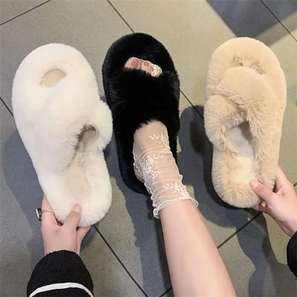 Lovely Slides Homewear Slippers Anti Slip Thick Flat Slippers Solid Color Warm Slippers Women Indoor