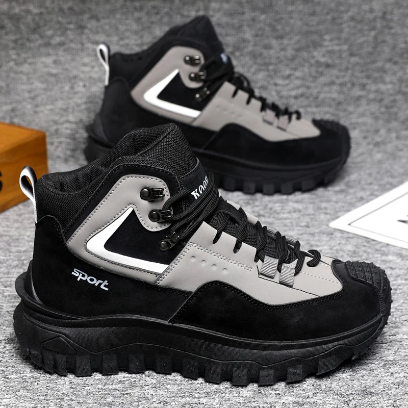 Men's All-Season High-Top Hiking Boots – Heavy-Duty All-Terrain Traction Sole, Lace-Up Ankle Support, and Cushioning Insole – All-Season Outdoor Style
