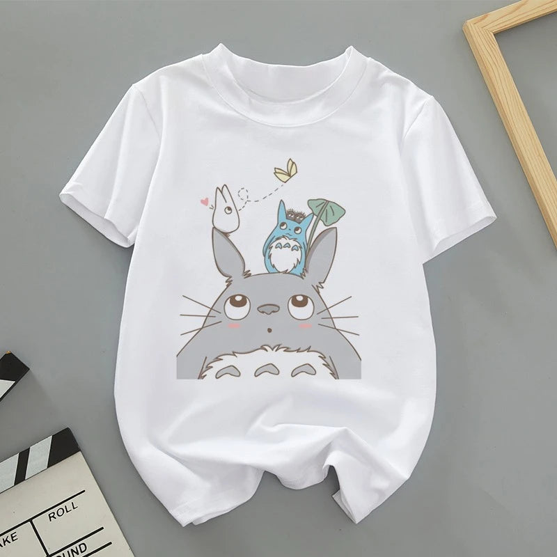 A Thin Short-sleeved T-shirt with Cute Cartoon Totoro Prints for Both Men and Women in Spring and Summer As The Base