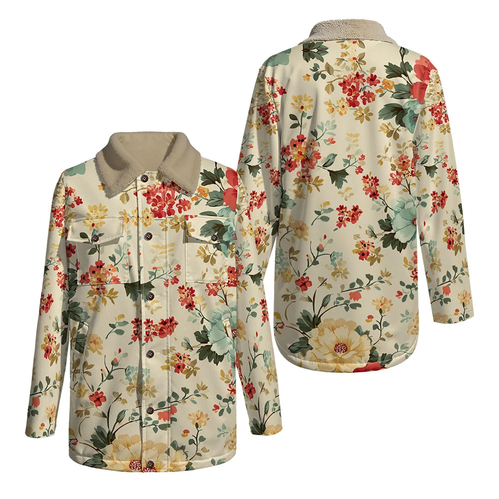 Elegant Floral Print Long Sleeve Coat with Soft Faux Fur Collar Perfect for Spring and Autumn Casual Fashion and Daily Outerwear