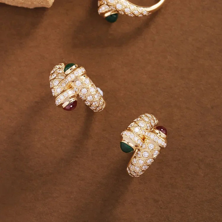 Vintage Retro Ring 18K Gold Lab Ruby Emerald Resizable Rings Women Antique Cocktail Party Finger Ring Fine Jewelry Party Gift