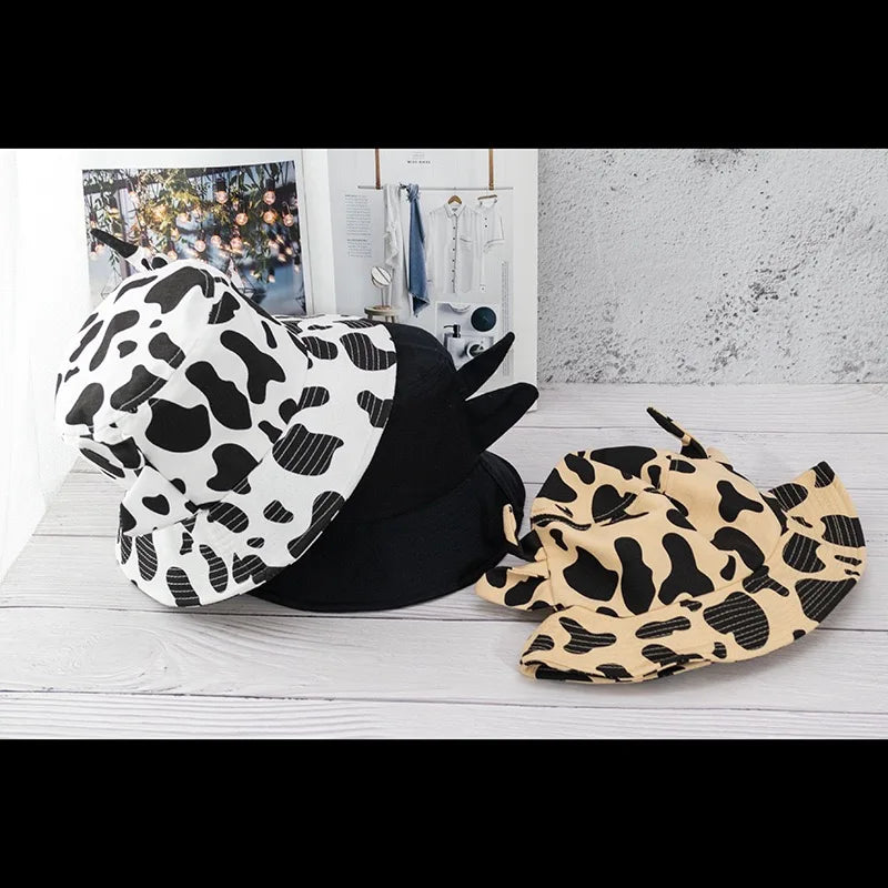 New Bucket Hats for Women Horns Cow Pattern Fashion Fisherman's hat Four Seasons Sun Hat Outdoor Beach Cap Bob Ladies Panama Hat