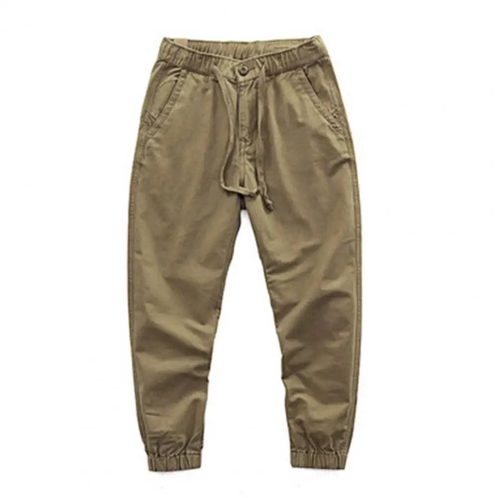 Cargo Pants Trousers for Men 2022 Casual Multi Pockets Stretchy Cuffs Thin Drawstring Elastic Waist Men Fitness Pants
