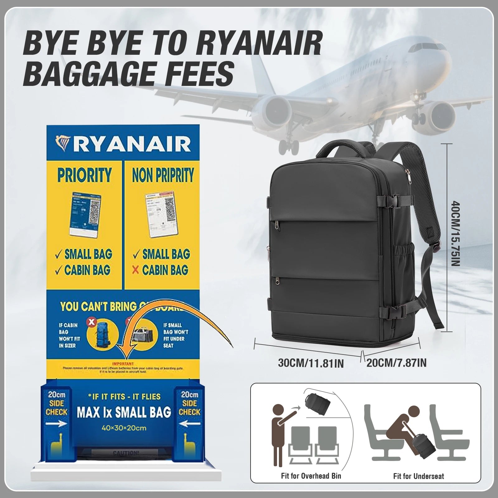 Women Men Hand Luggage Backpack Business College Laptop Travel Backpack Waterproof Carry on mochila viaje cabina avion 40x20x25