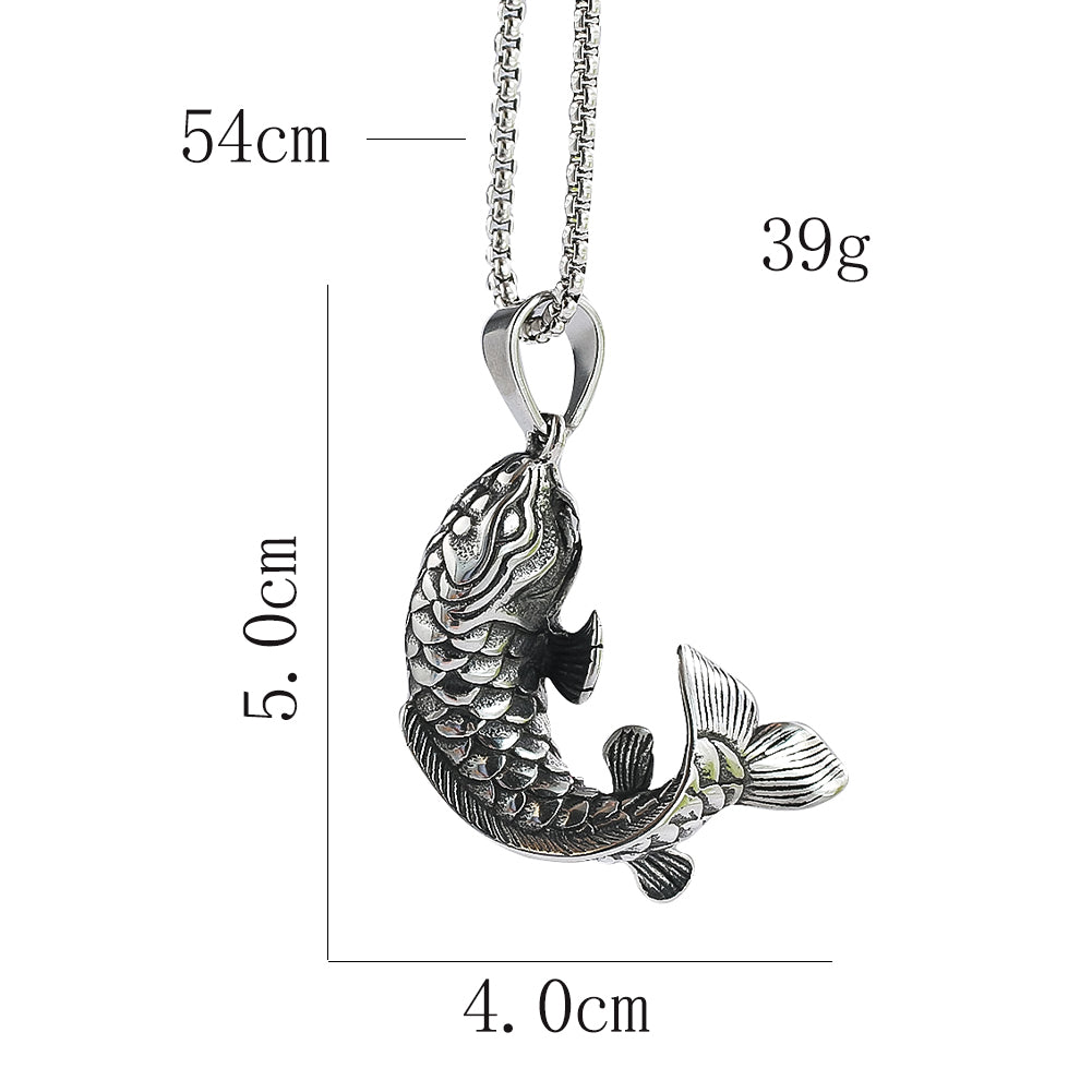 Fortune Koi Fish Necklace for Men Women Good Luck Wealth Retro Jumping Carp Pendant Stainless Steel Jewelry Best Gifts