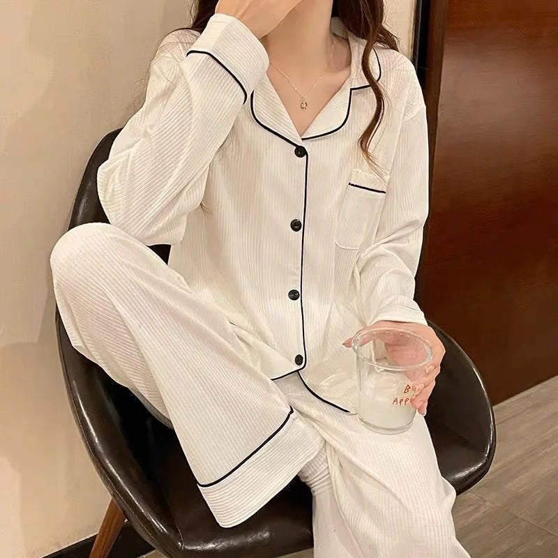 Spring/Autumn New Arrivals: Minimalist Fashion Pyjamas for Women Long-Sleeved Casual Teenage Girls' Sleepwear Homewear Sets