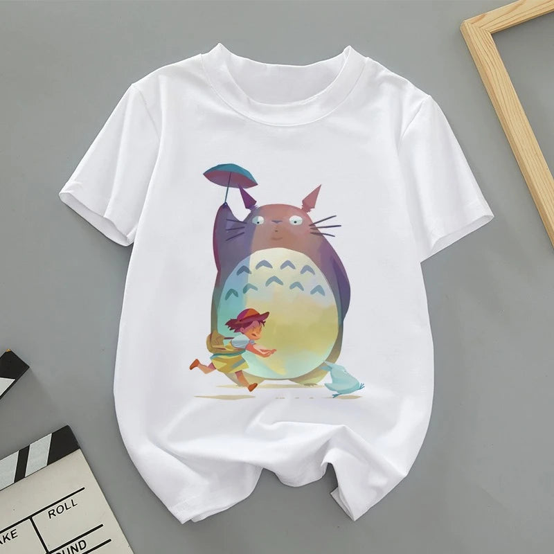 A Thin Short-sleeved T-shirt with Cute Cartoon Totoro Prints for Both Men and Women in Spring and Summer As The Base