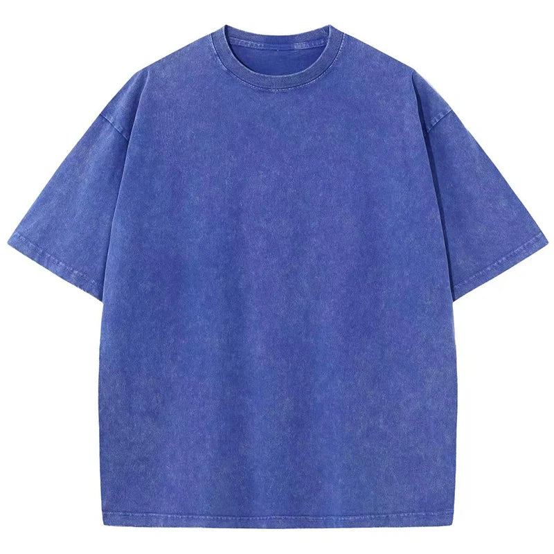 Men Women Summer Street Trendy Washed Old Oversized Clothes American Style Retro Heavyweight Solid Color Short Sleeved T-shirt
