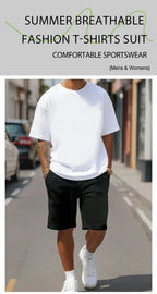 Summer Cotton Street T-Shirt Suit Men Oversize Daily Shorts Gym Loose Sportswear Trendy Hip Hop Clothes Sport Pocket Short Pants