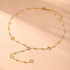 Nivora Gorgeous Luck Clover Zircon Long Chain Stainless Steel Necklaces For Women Metal Female Collar Wedding Banquet Jewelry