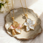 Classic Stylish Color-blocked Flower Necklace Ring Earrings Accessory Set for Women Exquisite Stainless Steel Jewelry Girl Gifts