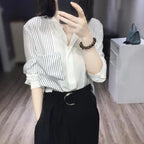 Shirts & Blouses For Women Striped Thin Style Woman Top Button Up Novelty 2025 Cute And Elegant Basic Premium Promotion Xl