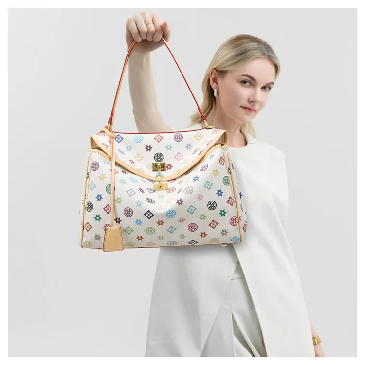 Ladies' tote bag, European and American retro handbag, printed underarm bag, fashionable commuting crossbody bag