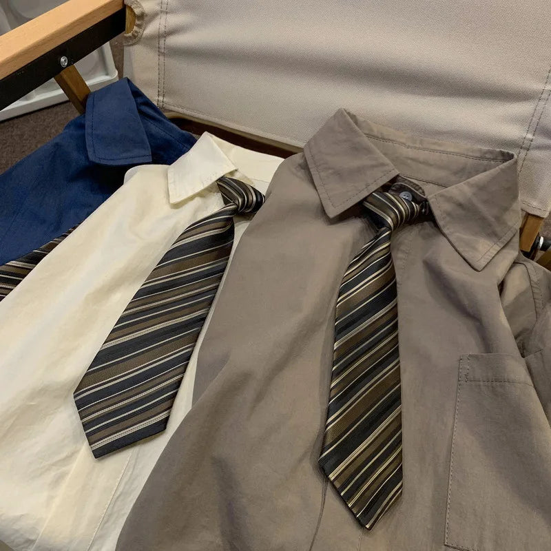 Short-sleeved Work Shirt Men's Summer Tie Handsome High-end Fashion Brand Trendy Couple College Style