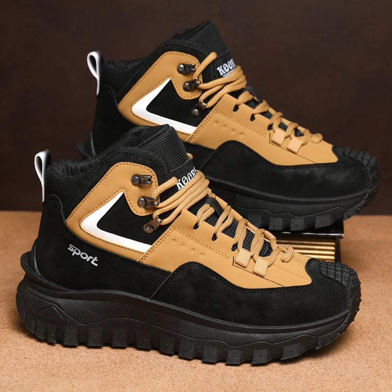 Men's All-Season High-Top Hiking Boots – Heavy-Duty All-Terrain Traction Sole, Lace-Up Ankle Support, and Cushioning Insole – All-Season Outdoor Style