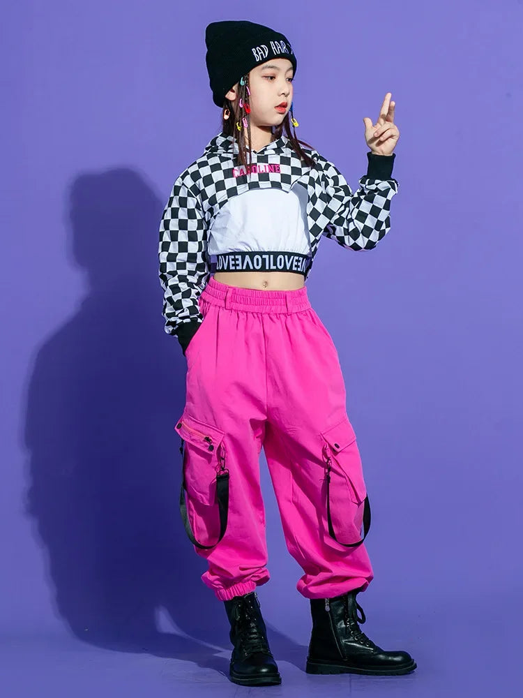 Kids Teenage Streetwear Hip Hop Clothing Red Shirt Tops Casual Cargo Jogger Pants For Girl Boy Jazz Dance Costume Rave Clothes