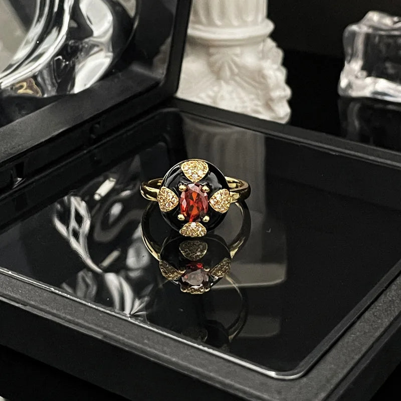 Finger Ring With Ancient Style Dark And Fashionable Personality Drop Glazed Ring Niche Design Temperament Fashionable Jewelry