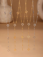 Nivora Gorgeous Luck Clover Zircon Long Chain Stainless Steel Necklaces For Women Metal Female Collar Wedding Banquet Jewelry