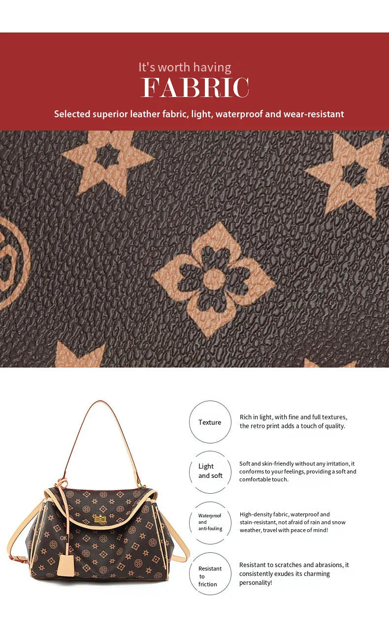 Ladies' tote bag, European and American retro handbag, printed underarm bag, fashionable commuting crossbody bag