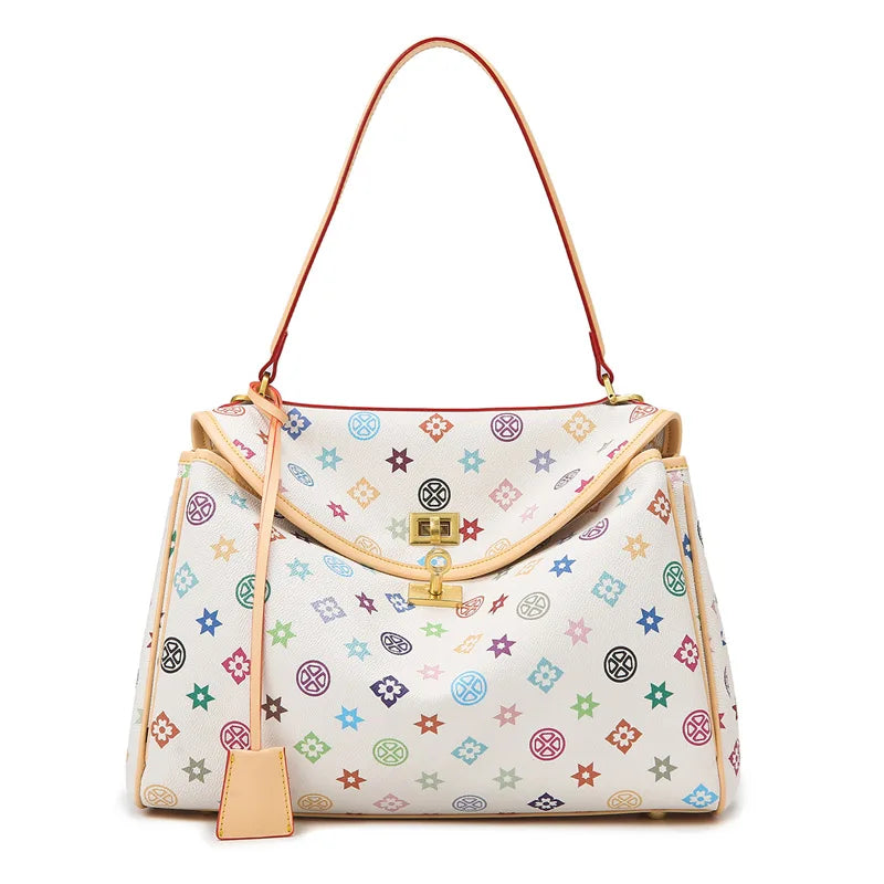 Ladies' tote bag, European and American retro handbag, printed underarm bag, fashionable commuting crossbody bag