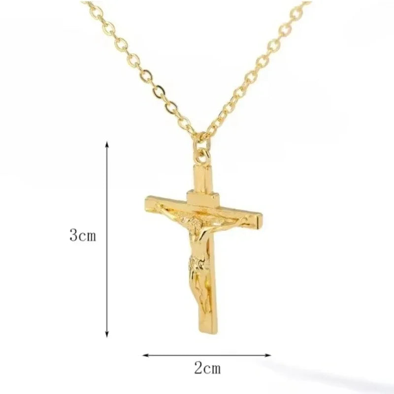 Cross Necklace 18K Gold Plated Religious Pendant Unisex Church Jewelry Gift Hypoallergenic Non-Fading Chain