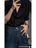 Italian Shirt Men's Trendy Slim Long Sleeve Light Luxury Style Suit Inner Shirt Hairstylist Stripes
