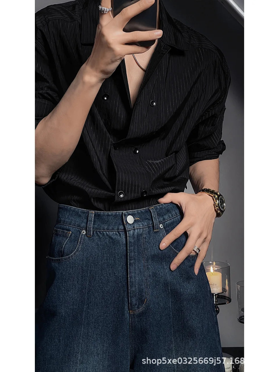 Italian Shirt Men's Trendy Slim Long Sleeve Light Luxury Style Suit Inner Shirt Hairstylist Stripes