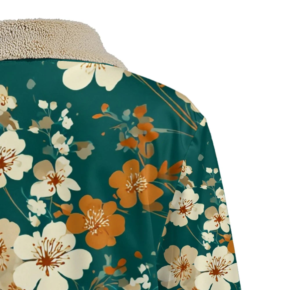 Elegant Floral Print Long Sleeve Coat with Soft Faux Fur Collar Perfect for Spring and Autumn Casual Fashion and Daily Outerwear