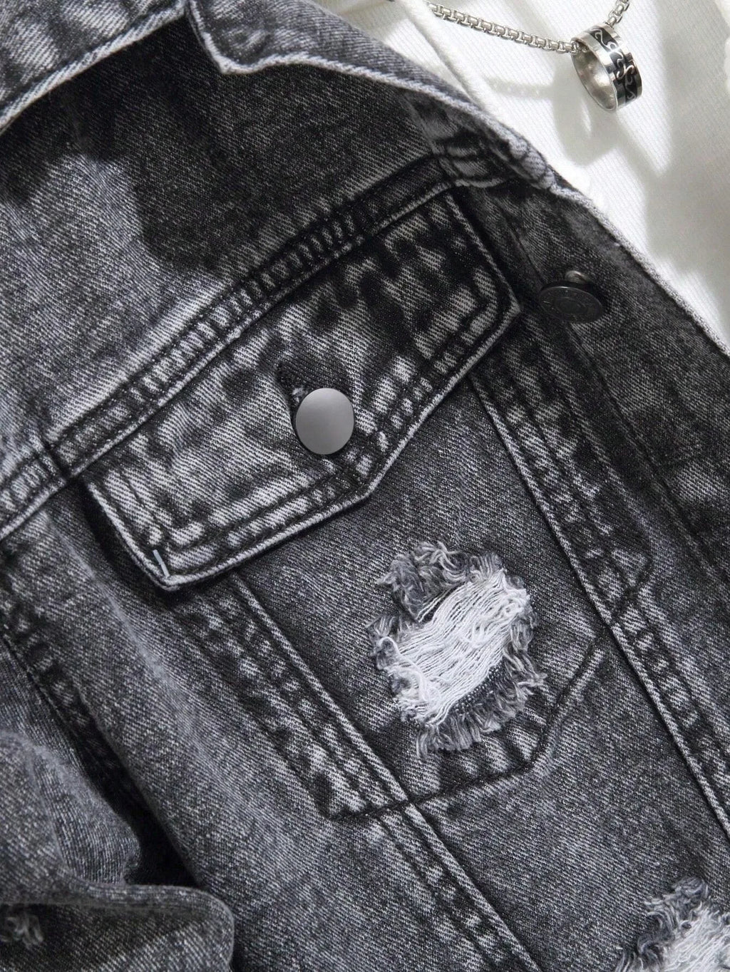 1Pc Y2Kmen's Four Seasons Destroyed Stone Washed Light Jacket Daily American Street Casual Denim Jacket (No Hood/No Accessories)