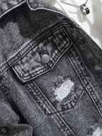 1Pc Y2Kmen's Four Seasons Destroyed Stone Washed Light Jacket Daily American Street Casual Denim Jacket (No Hood/No Accessories)