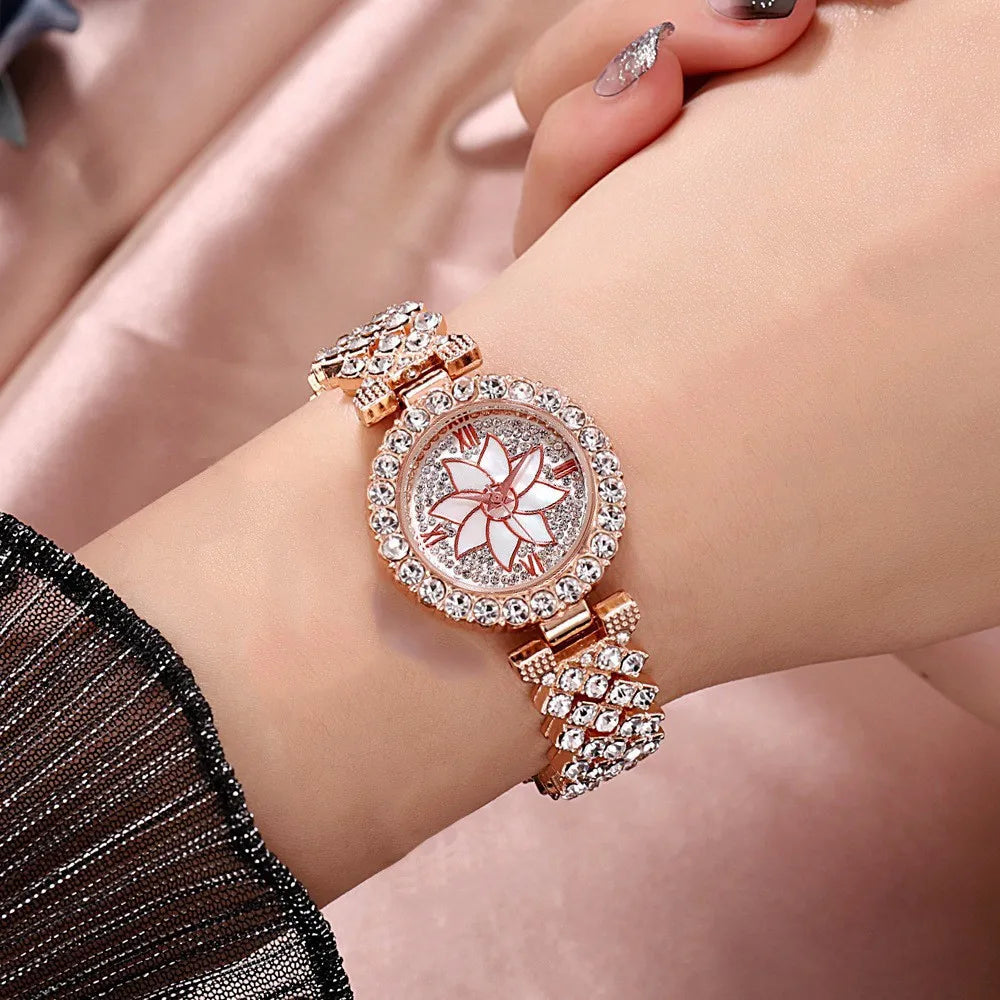 2Pc/Set 1Pc Rhinestone Decor Quartz Watch & 1Pcs Bracelet Fancy Women Watches Jewelry Sophisticated And Stylish Women Watch