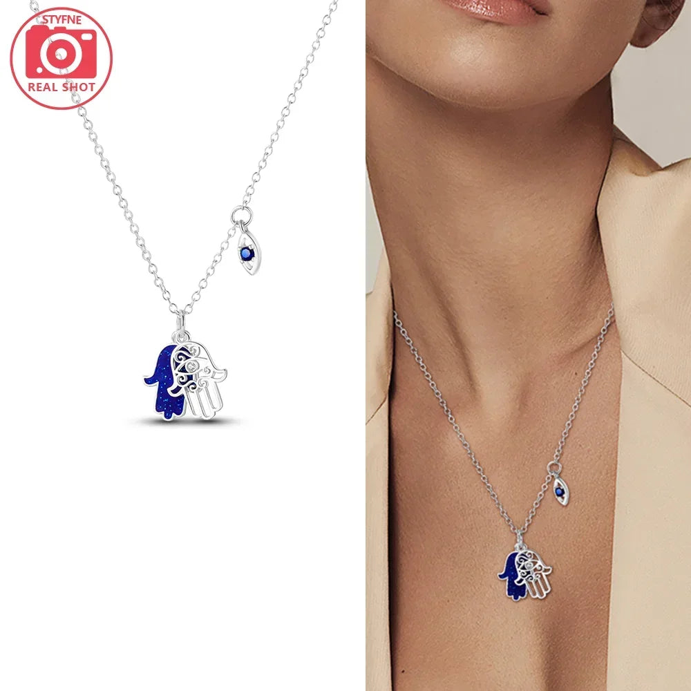 Exquisite Gold Fatima's Hand Necklace 925 Silver Original Devil's Eye Cross Bead Necklace Women Jewelry Luxury Friend Fine Gifts