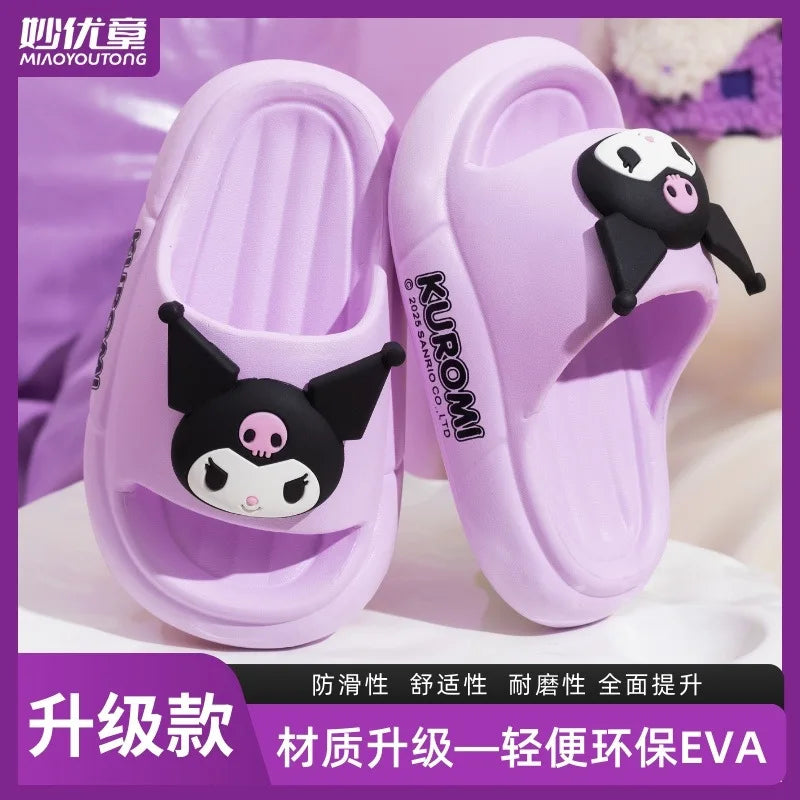 Sanrio Summer Cartoon Kuromi Children's Slippers Girl Slipper Kids Cute Indoor Home Bathroom Shoes Boy Flip Flops