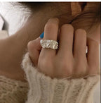 Irregular Pleated Ring for Women Men Open Adjustable Rings Wide Trendy Finger Rings Y2K Accessories Fashion Punk Jewelry