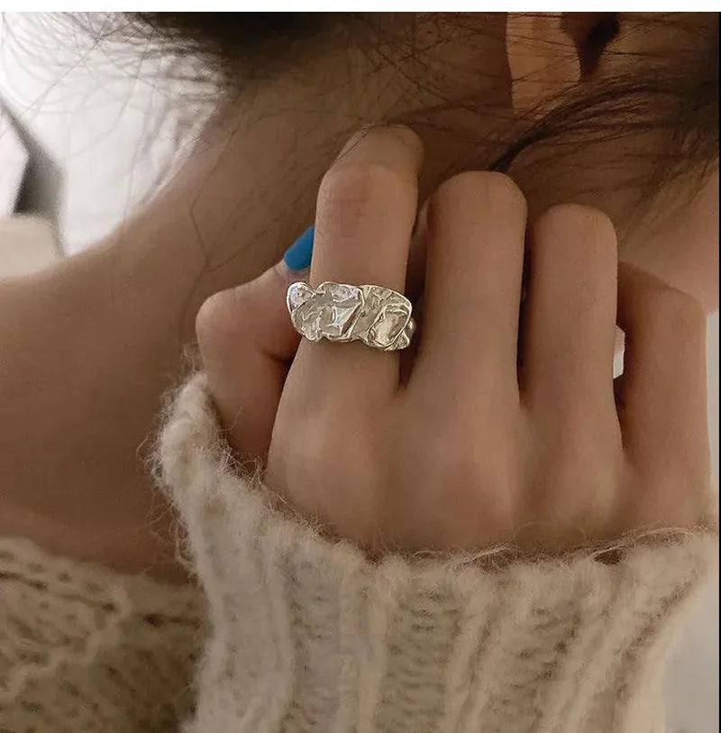 Irregular Pleated Ring for Women Men Open Adjustable Rings Wide Trendy Finger Rings Y2K Accessories Fashion Punk Jewelry