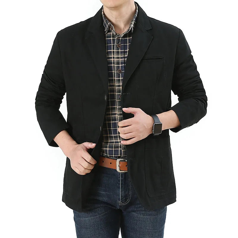 Men Suit Jacket Formal Plaid Print Long Sleeve Single Button Closure Business Coat Fashion Casual Mid Length Cardigan Office Top