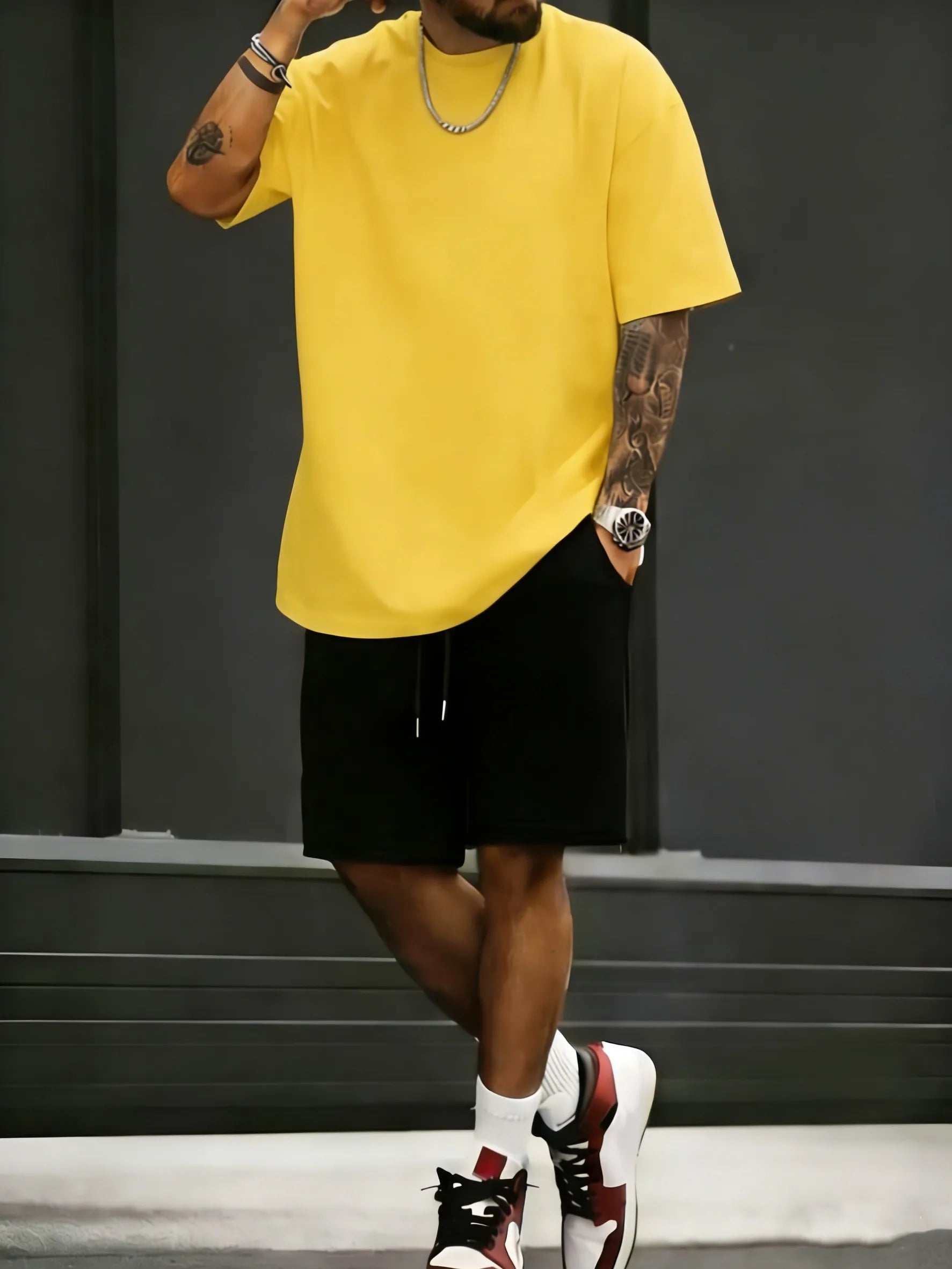 Summer Cotton Street T-Shirt Suit Men Oversize Daily Shorts Gym Loose Sportswear Trendy Hip Hop Clothes Sport Pocket Short Pants