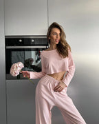 Fashion Knitted Female Pajamas Set Home Clothes Breathable Simple Comfortable Sleepwear Lounge Wear Elegant Casual Pyjamas Suit