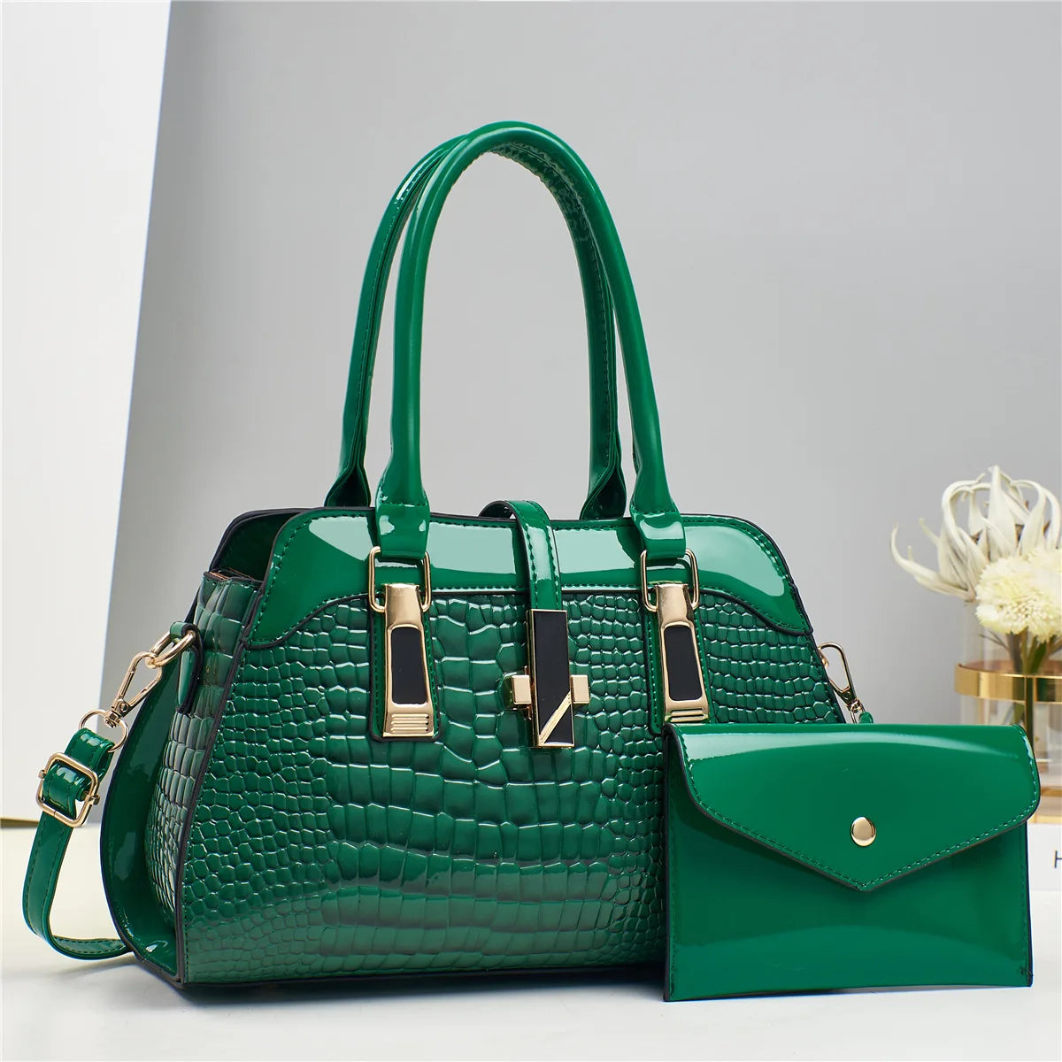 Luxury Brand Crocodile Handbag Women Tote Bag Bright Leather Women Purse Shoulder Bag Female Top-handle Bags Commuting Shopping