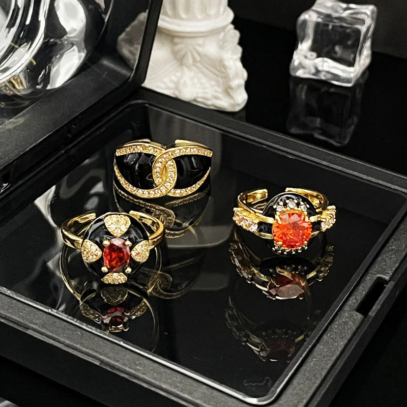 Finger Ring With Ancient Style Dark And Fashionable Personality Drop Glazed Ring Niche Design Temperament Fashionable Jewelry