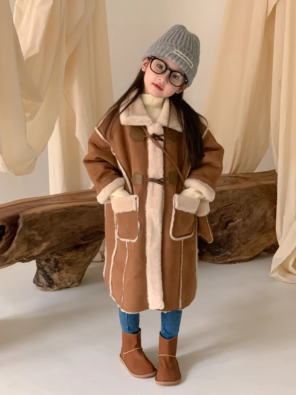 Girls Coat Melard Coat Children New Winter Thickened Foreign Air Long Coat Female Treasure Fur One Coat