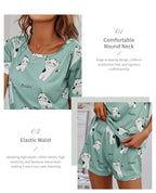 Women Pajamas Sets Short Sleeve Nightwear Top and Pants Sleepwear 2 Piece Pjs Loungewear Cartoon Print Pyjamas Set Nightwear